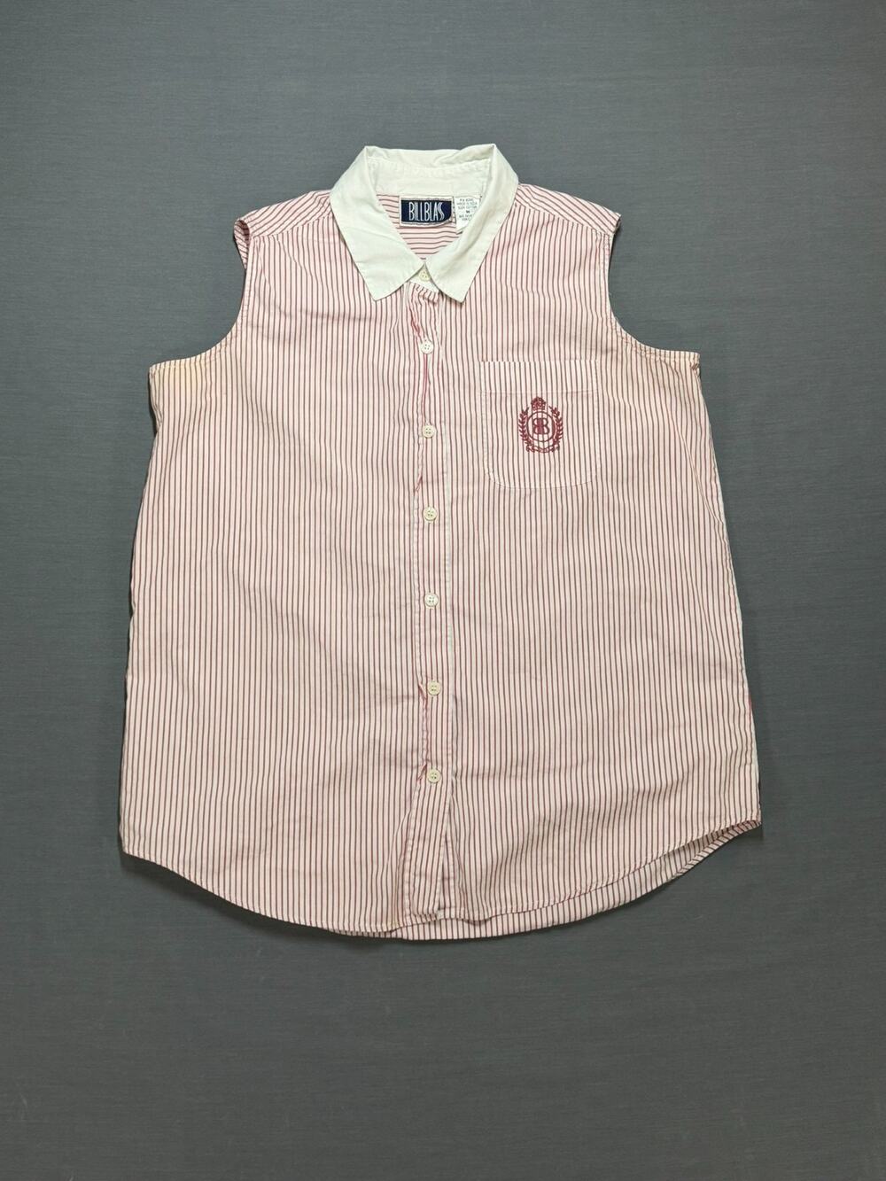 Vintage Bill Blass Jeans Women's M Red White Stripe Sleeveless Button Up Shirt